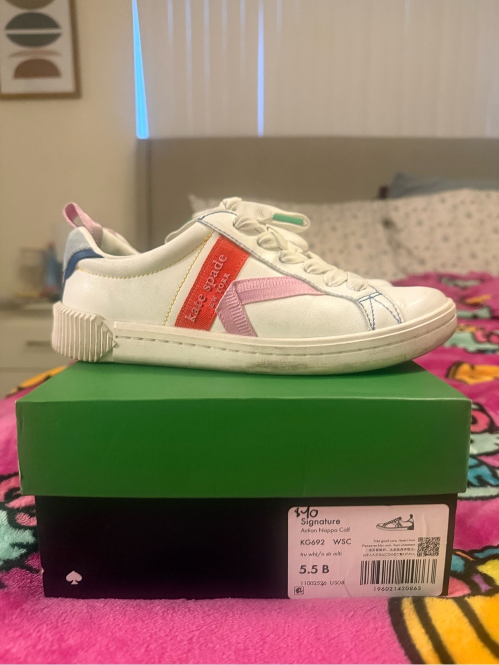 Kate Spade White Sneakers with Pink & blue Accents
